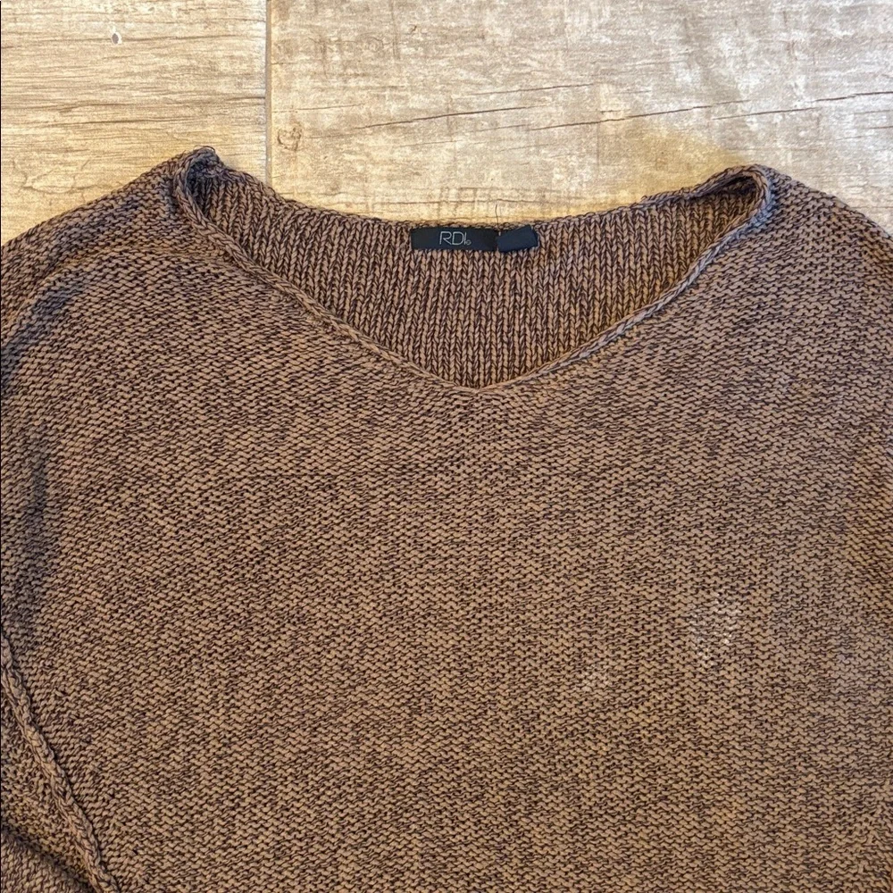 RDI Brown V-Neck Women's Sweater With Faux Suede Elbow Patches